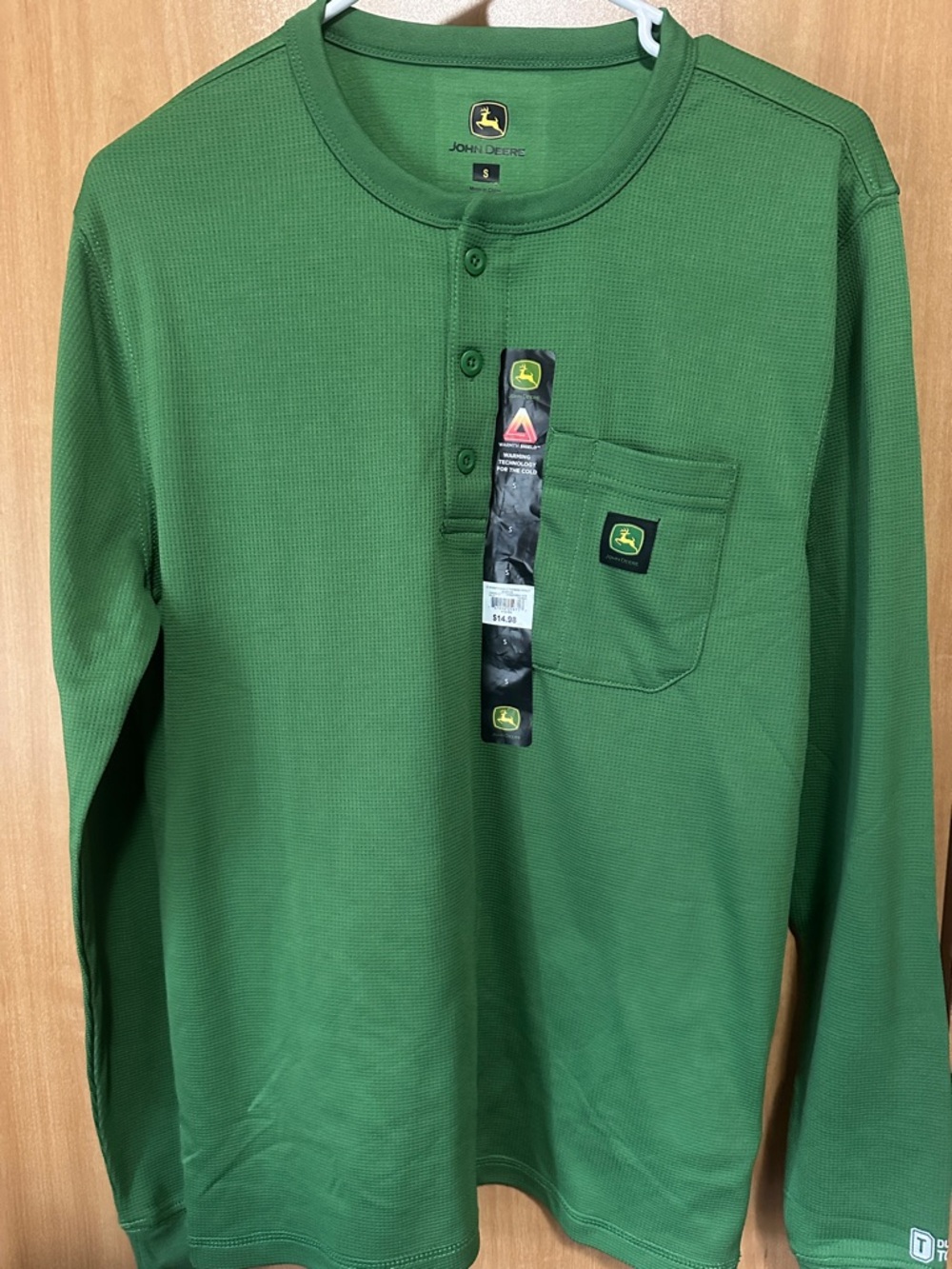 2 John Deere Men’s Long-Sleeve Henley Shirts. Green and black
